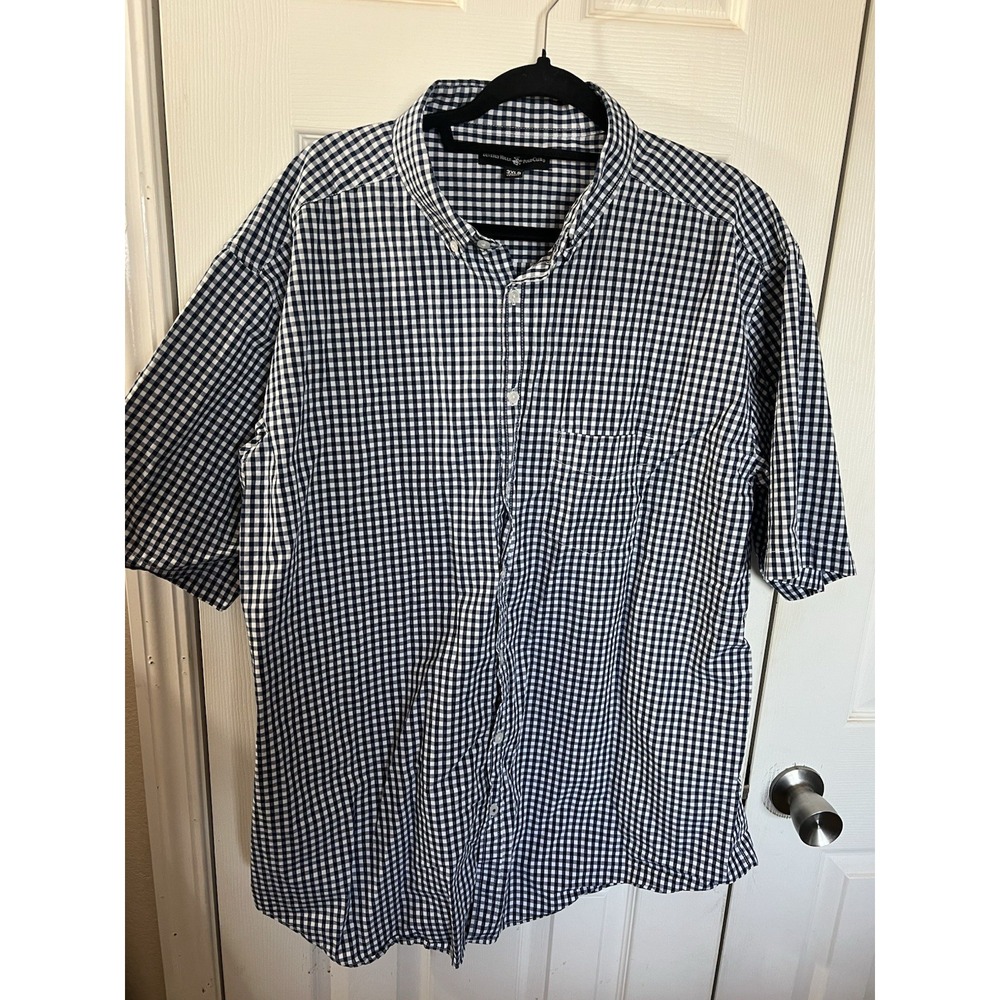 Beverly Hills Polo Club Blue Big Tall 3XLB Short Sleeve checkered Button Down